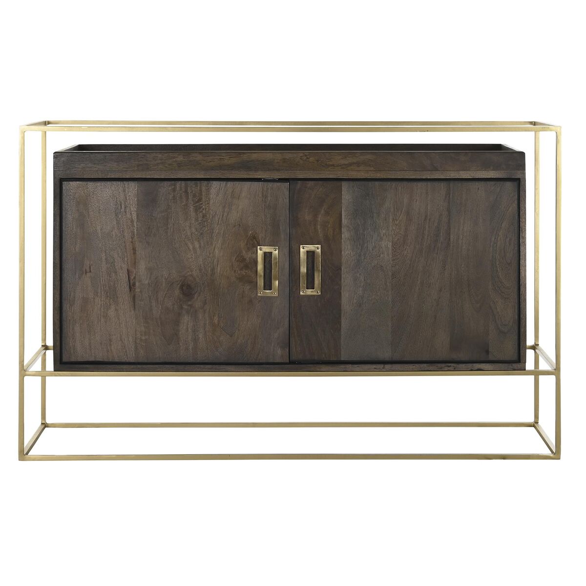 Aparador de Diseño Africano Home Decor Madera de Mango y Metal Dorado (122 x 38 x 76 cm)