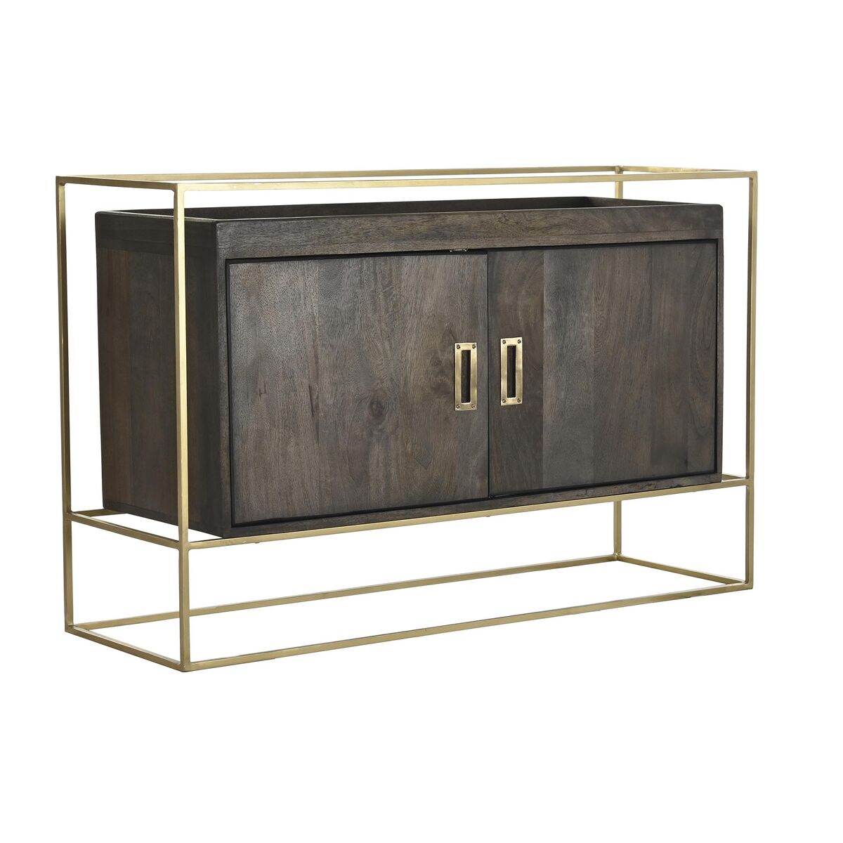 Aparador de Diseño Africano Home Decor Madera de Mango y Metal Dorado (122 x 38 x 76 cm)