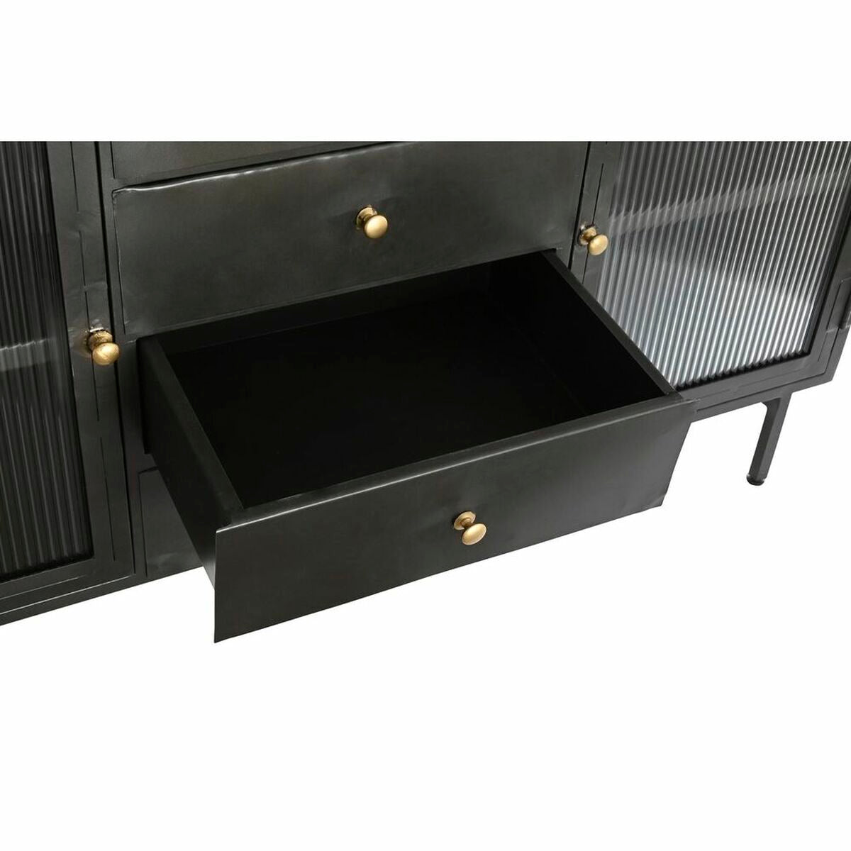 Buffet Vintage en Métal Noir et Bois de manguier (145 x 40 x 85 cm)