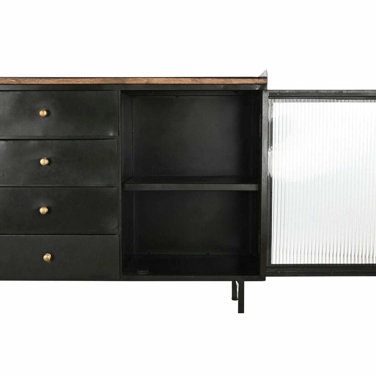 Buffet Vintage en Métal Noir et Bois de manguier (145 x 40 x 85 cm)