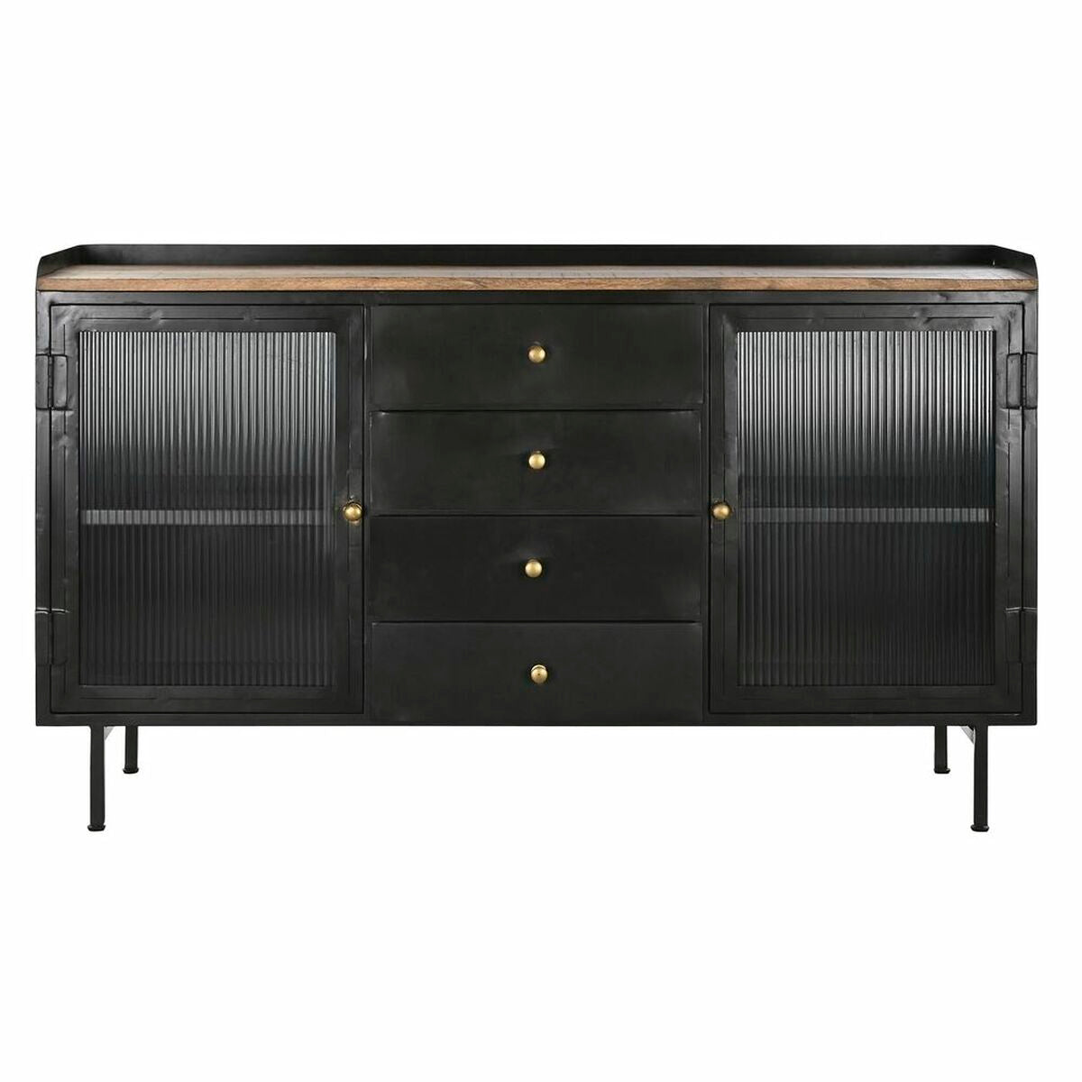 Buffet Vintage en Métal Noir et Bois de manguier (145 x 40 x 85 cm)