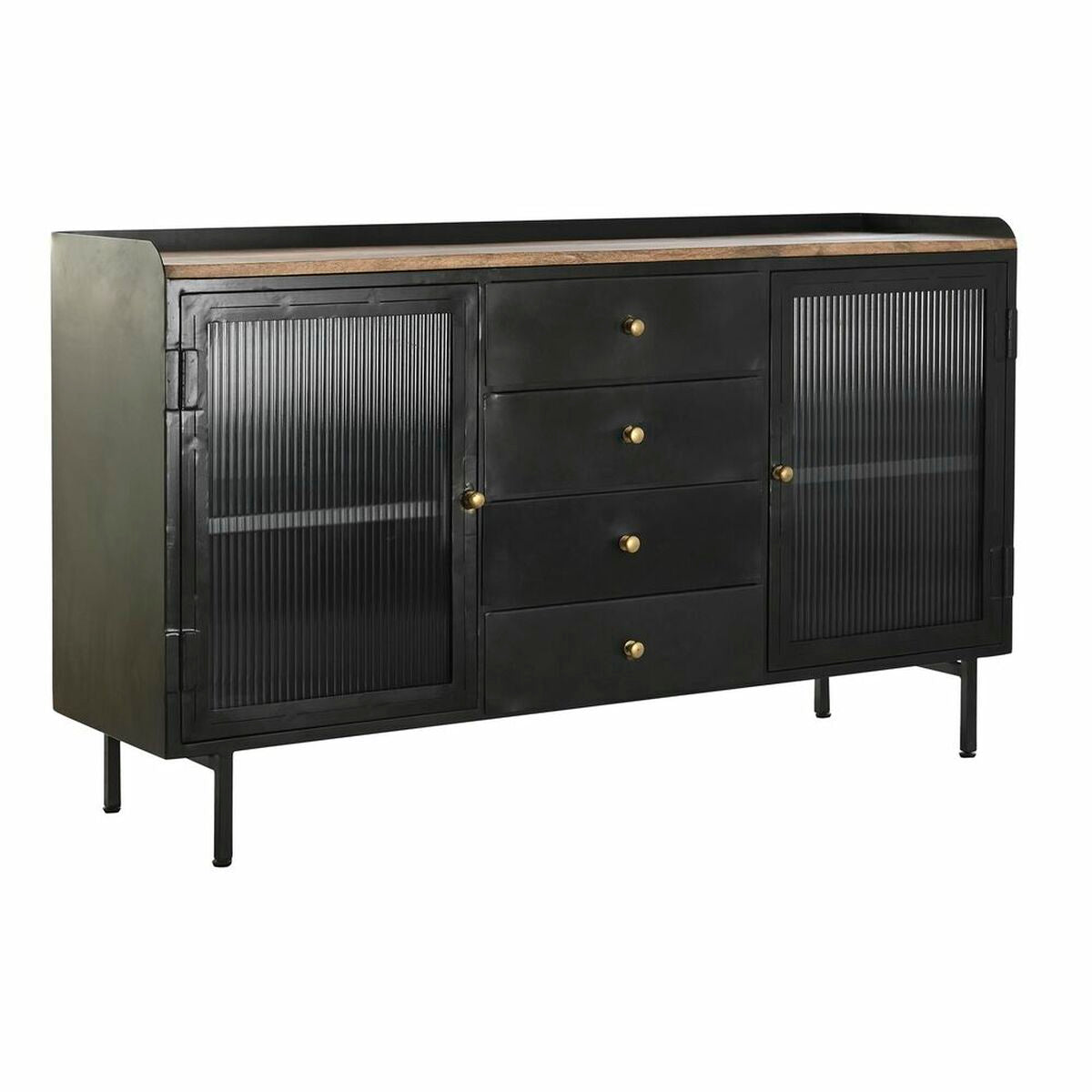 Buffet Vintage en Métal Noir et Bois de manguier (145 x 40 x 85 cm)