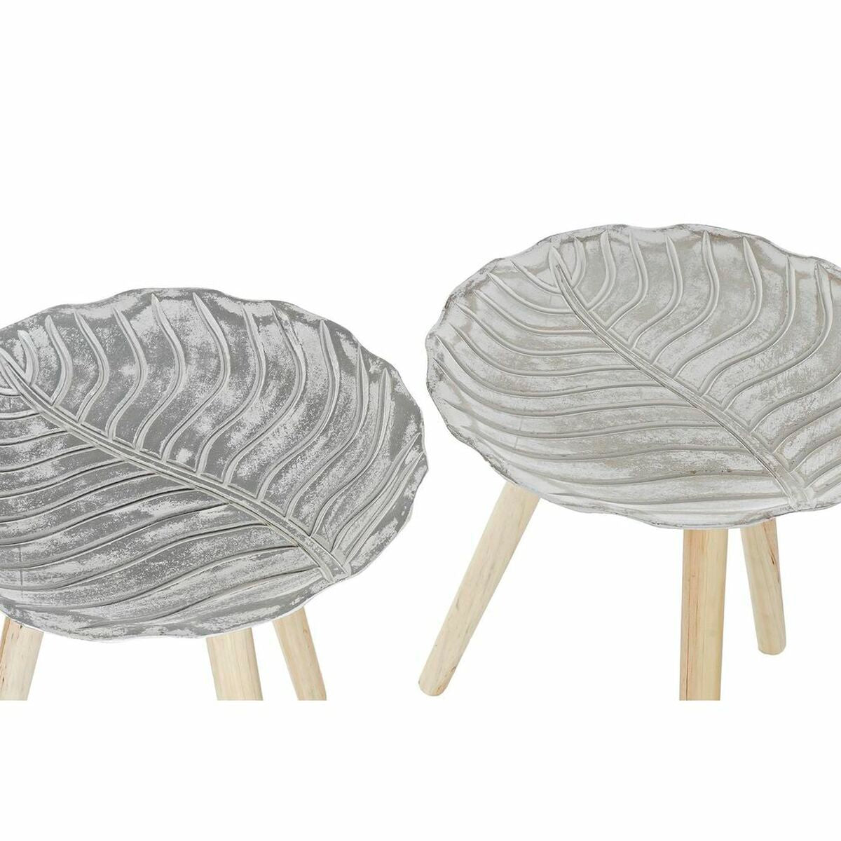 Jeu de 2 tables d'appoints Fleurs Tropicales Sapin Blanc et Beige