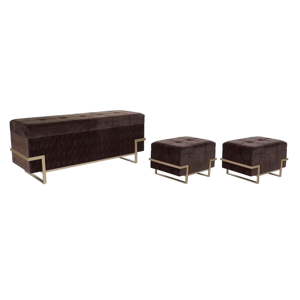 Bench DKD Home Decor   Golden Metal Brown Velvet (120 x 42 x 48 cm)