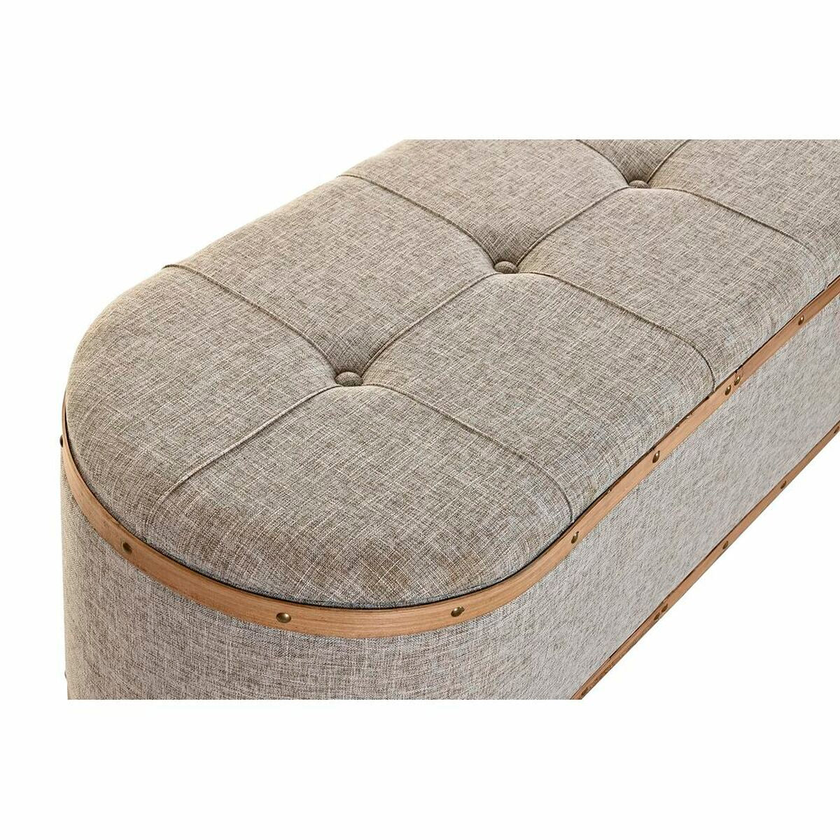 Conjunto de Banco y 3 Pufs Cómoda en Tela Beige y Madera Natural (120 x 44 x 43 cm) (4 pcs)