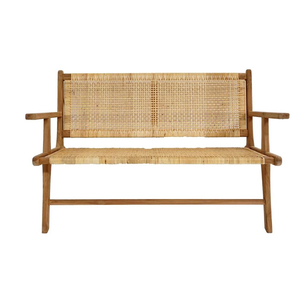 Banc en Teck Naturel Marron et Cannage de Rotin (120 x 76 x 68 cm)