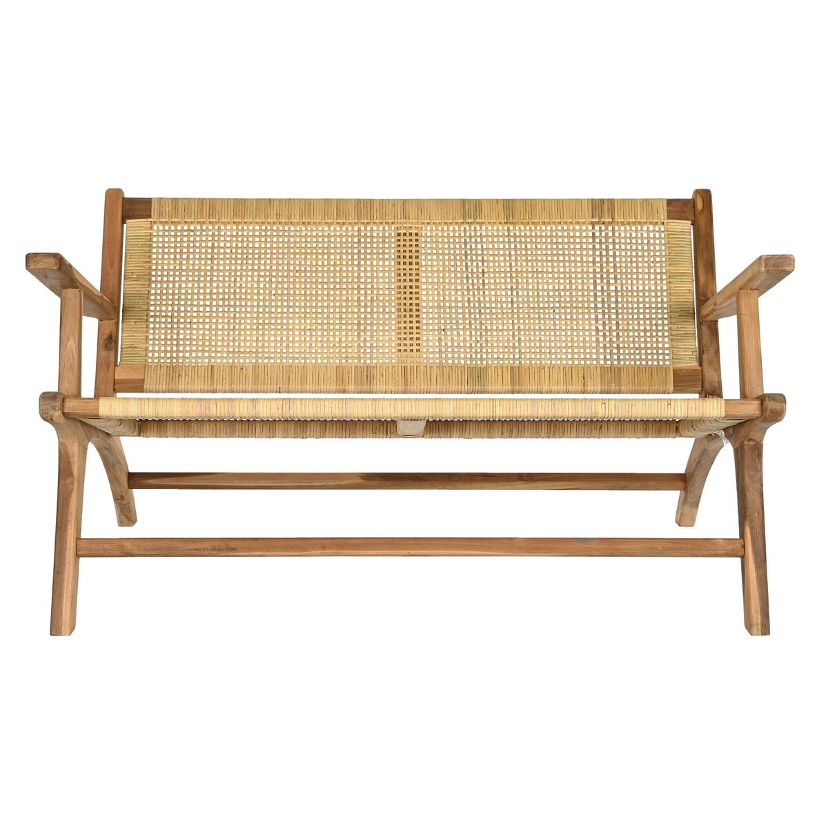 Bench DKD Home Decor Natural Teak Brown Aluminium Rattan (120 x 76 x 68 cm)