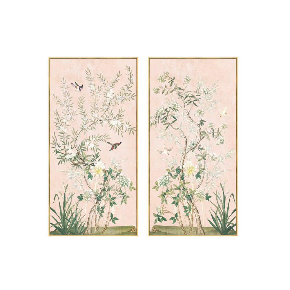 Jeu de 2 Cadres Muraux Design Oriental Oiseaux et Branches (70 x 4 x 140 cm) (2 Unités)