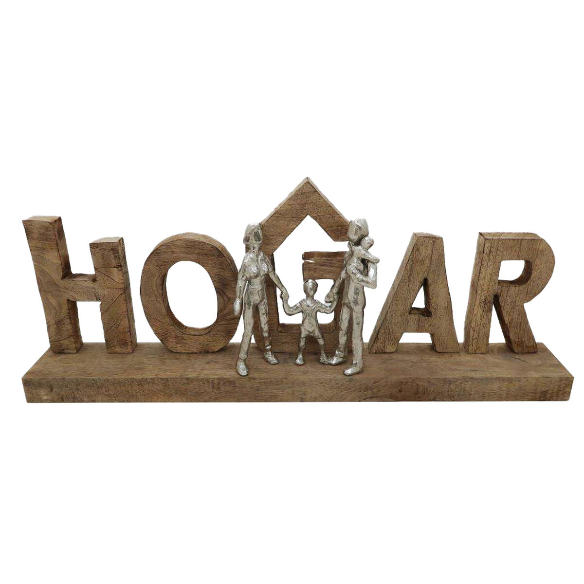 Figurine Décorative "HOGAR" en Bois de Manguier et Aluminium Gris (55 x 7,5 x 21 cm)