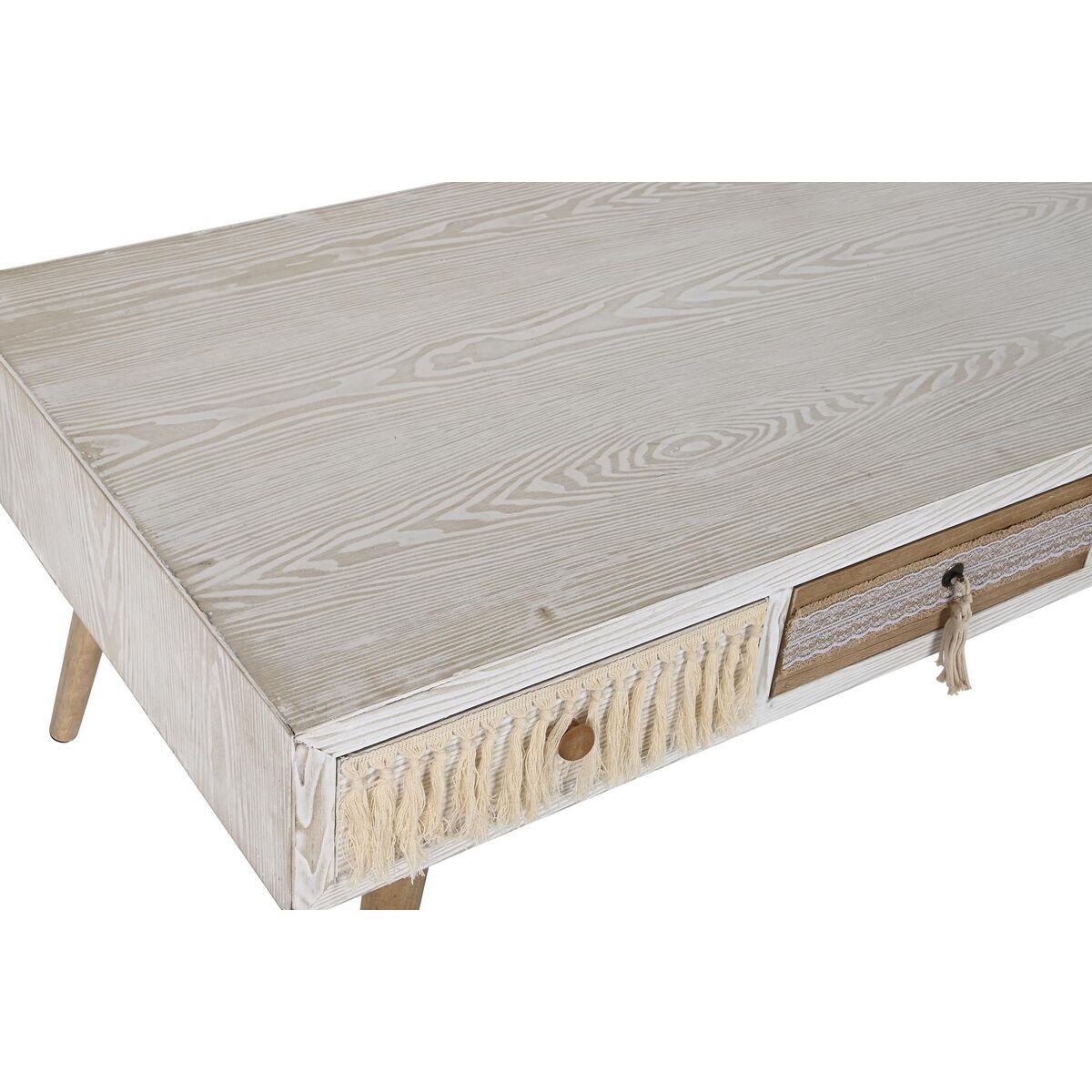 Table Basse Bohème Bois et Coton Blanc