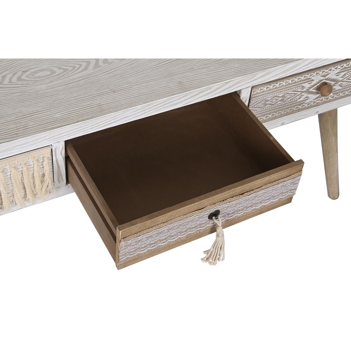 Table Basse Bohème Bois et Coton Blanc