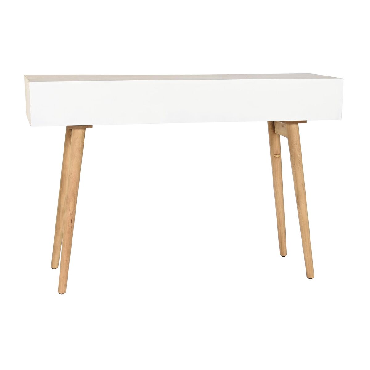 Boho Chic Console Table in White Cotton Fringe and Fir Wood (120 x 35 x 80 cm)