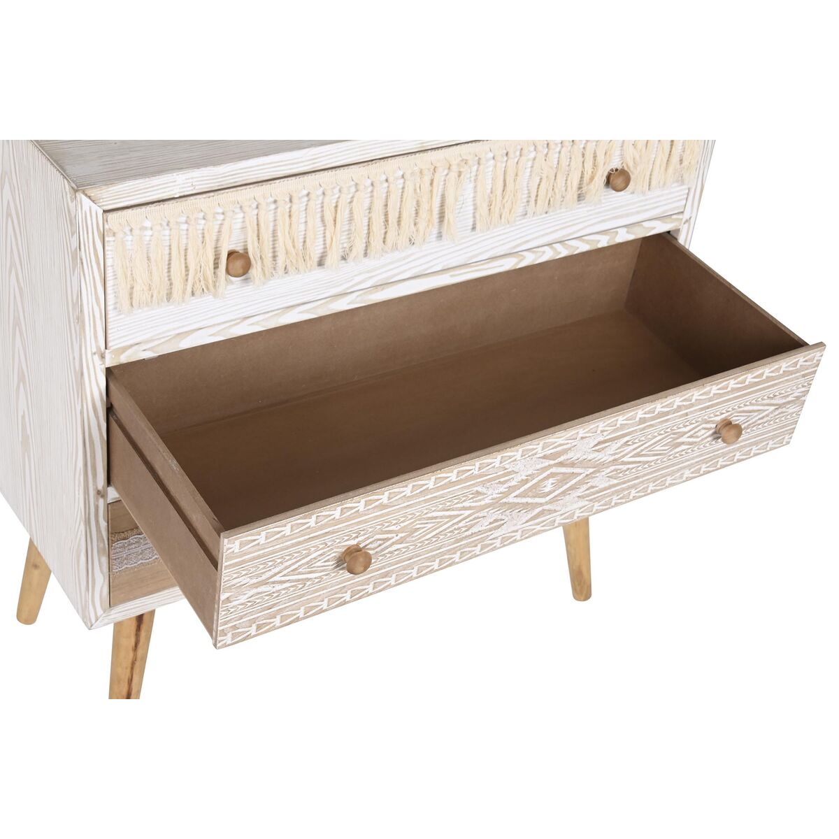 Commode Bohème Chic en Bois Naturel et Coton Home Decor