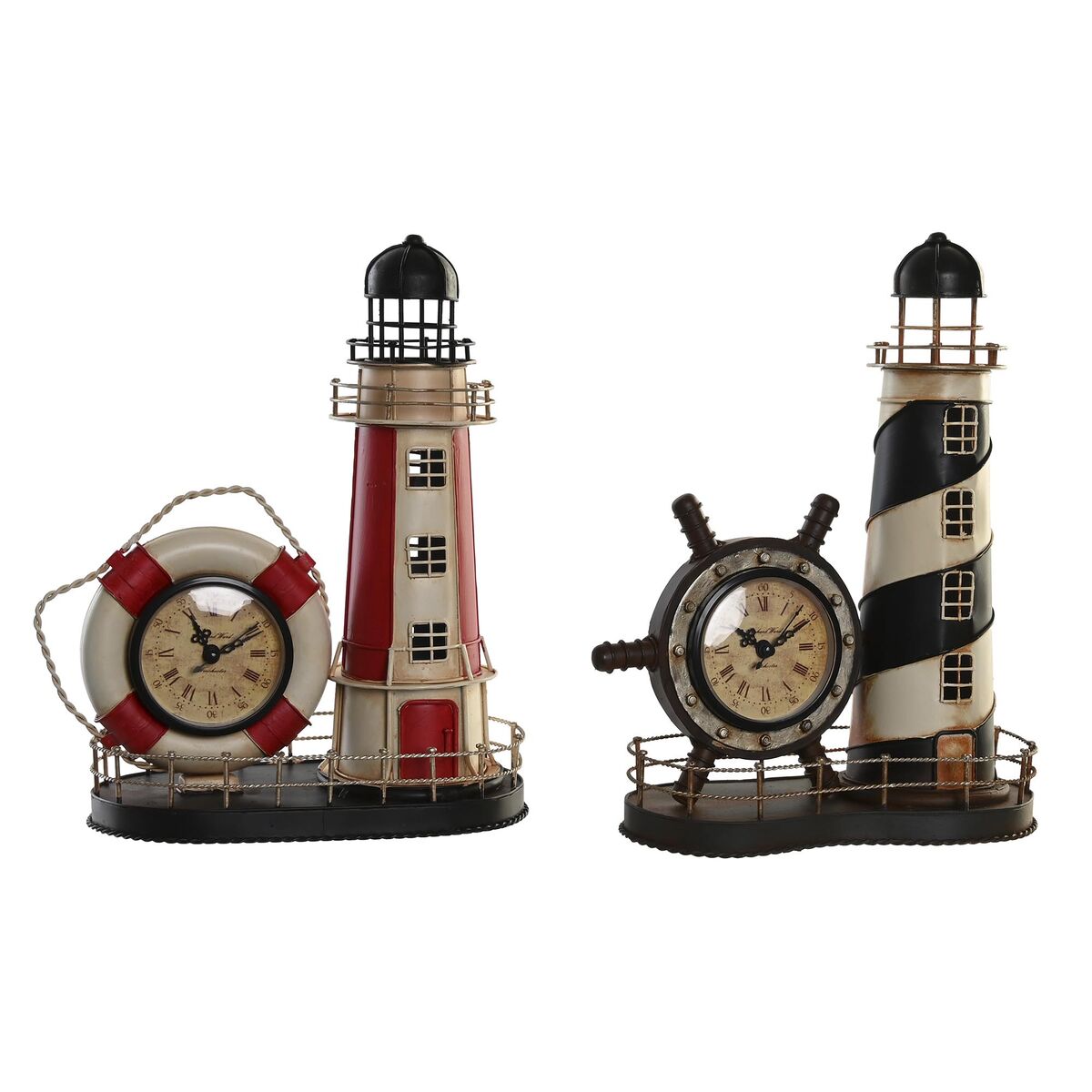 Horloge de table Phare Vintage Home Decor Rouge et Noir Métal (25.5 x 14 x 32.5 cm) (2 Unités)