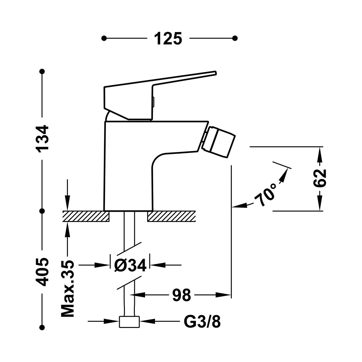 Mixer Tap Tres 21512010 Bidet Stainless steel