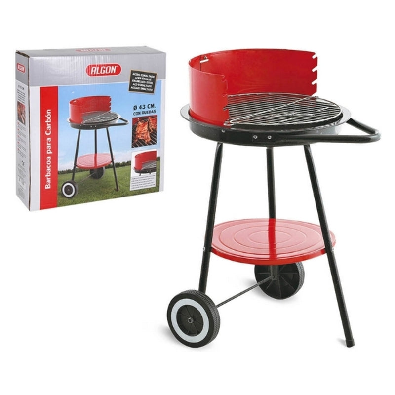 Roues de barbecue au charbon de bois Algon Noir Rouge (Ø 43 cm) Acier émaillé