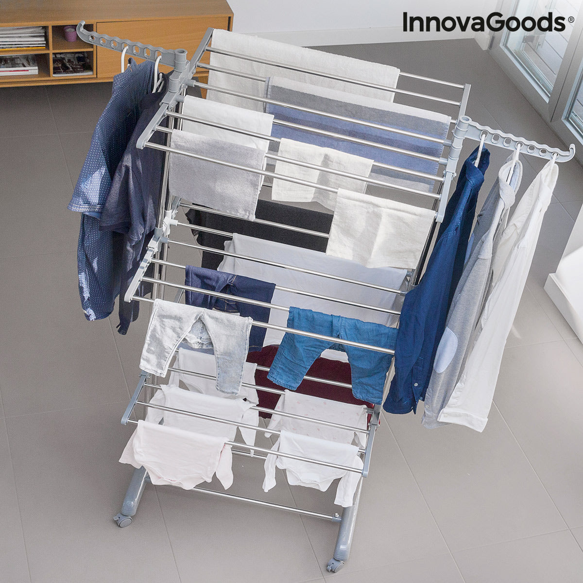 Folding Vertical Clothes Dryer with Wheels Folver InnovaGoods 24 Bars