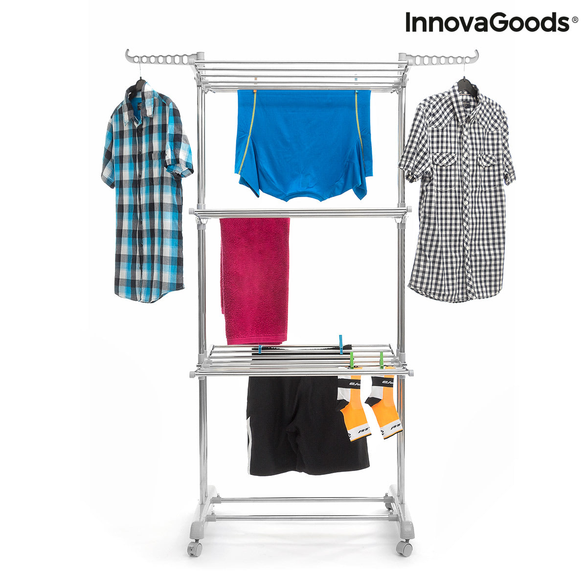 Folding Vertical Clothes Dryer with Wheels Folver InnovaGoods 24 Bars