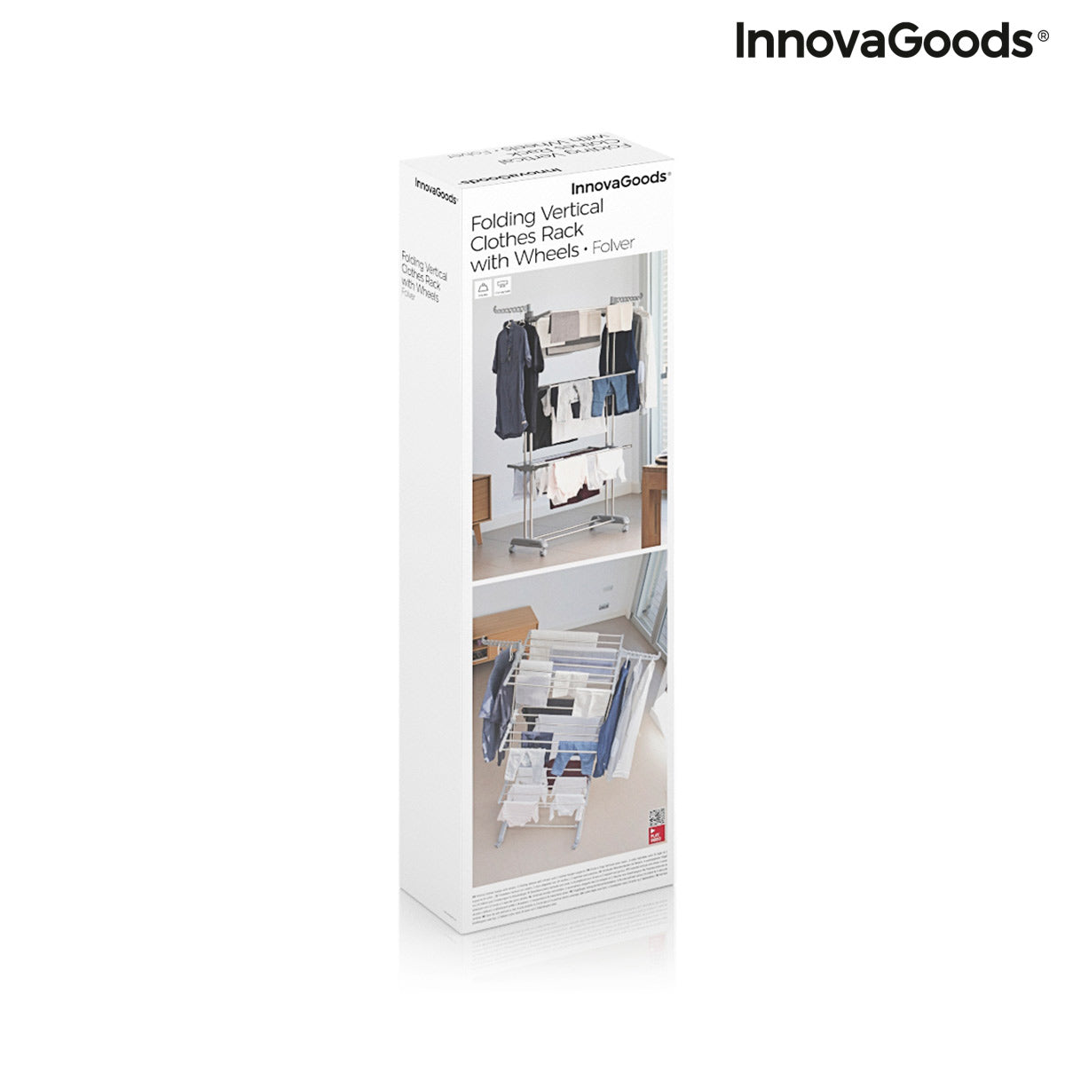 Folver InnovaGoods Perchero Vertical Plegable con Ruedas de 24 Barras InnovaGoods