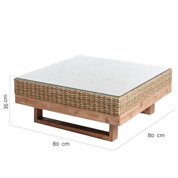 Table Basse Design Naturel de Bali en Bois et Rotin ( 80 X 80 X 35cm )