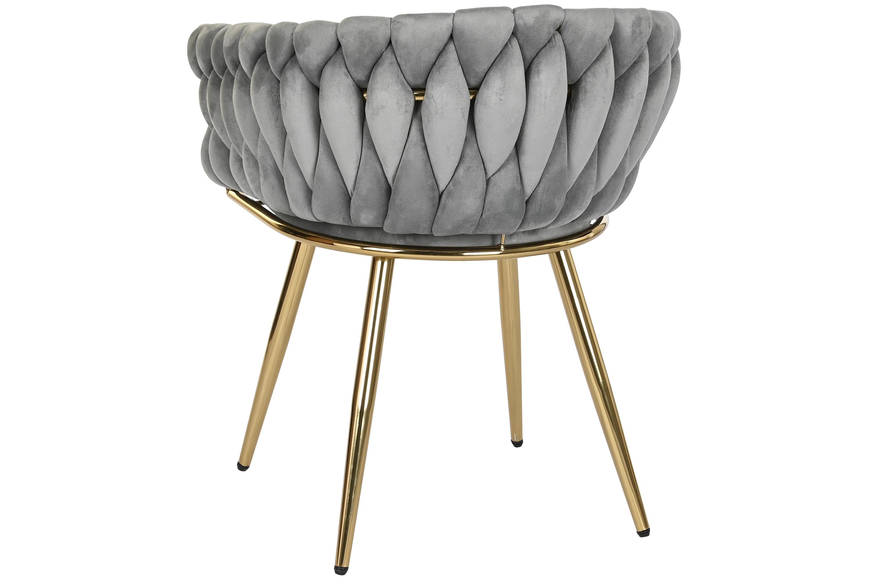 Silla de diseño contemporáneo en terciopelo gris y metal dorado