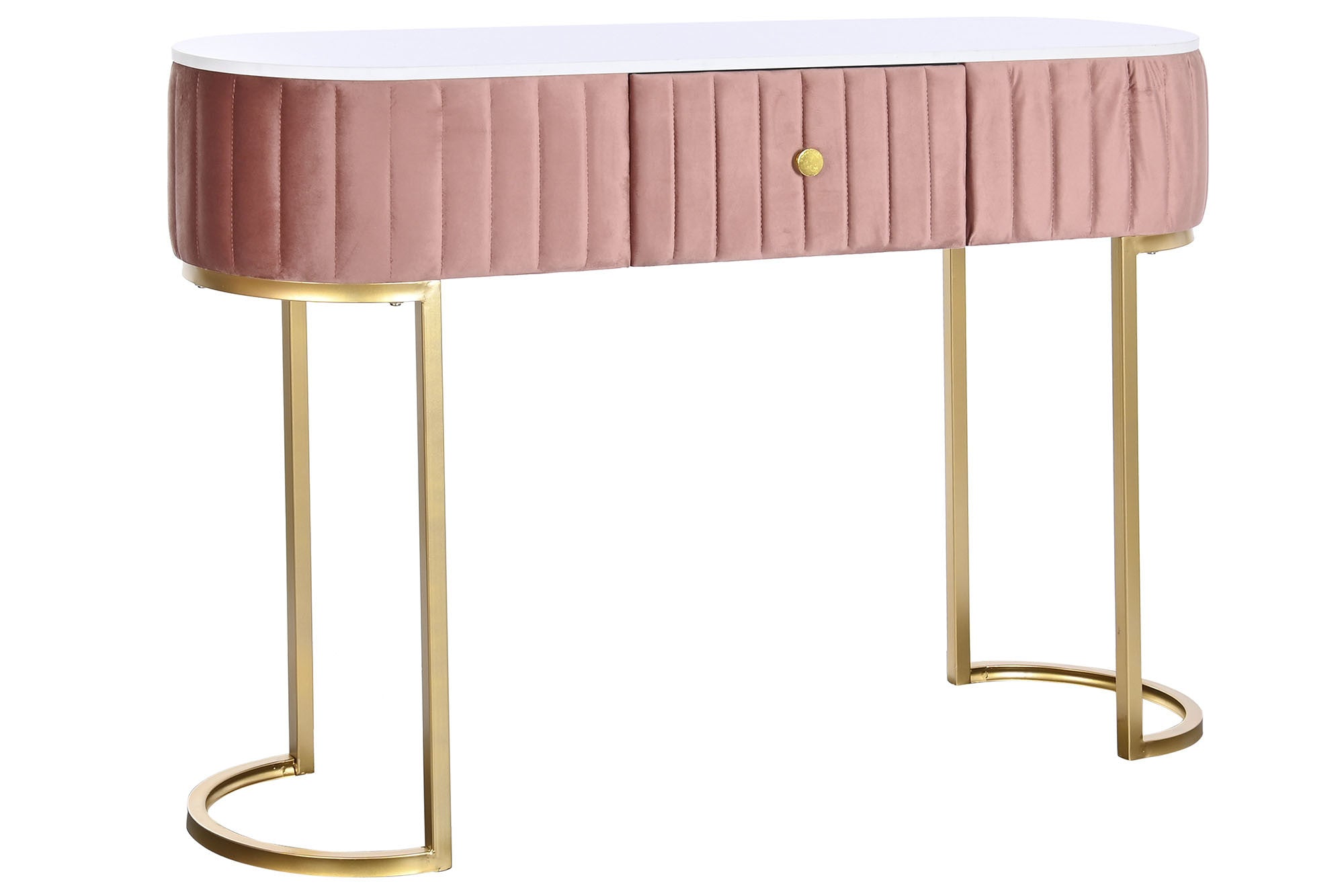 Console Contemporaine Velours Rose et Marbre Blanc