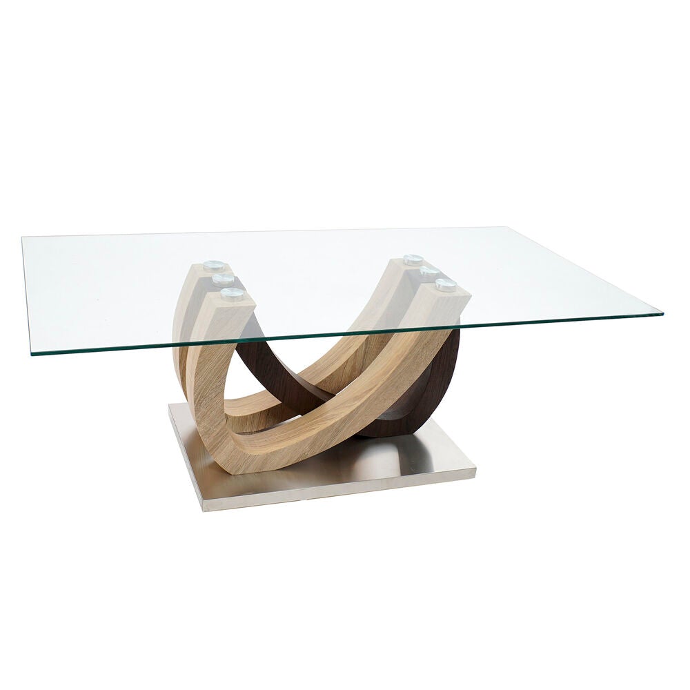 Table basse contemporaine en bois et verre trempé